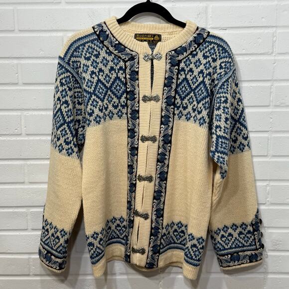 Vintage Nordstrikk Norwegian Fair Isle Sweater Nordic Cardigan Pure New Wool S/M - Picture 2 of 15